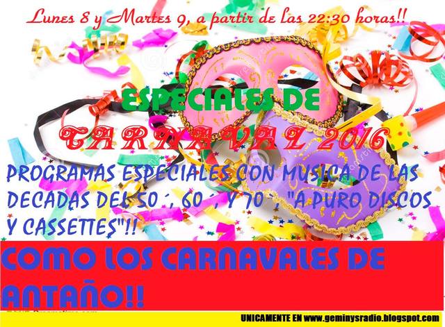 ESPECIALES DE CARNAVAL 2016