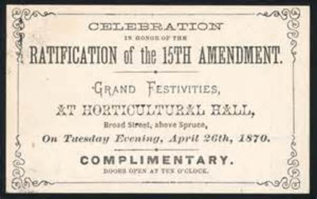 Fifteenth Amendment Ratified.