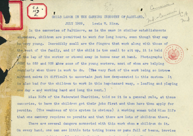 Child Labor in the Canning Industry of Maryland Report