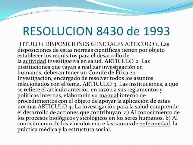 Resolución No. 8430 del 4 de Octubre de 1993