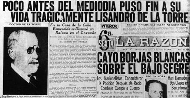 Lisandro De la Torre se suicida.