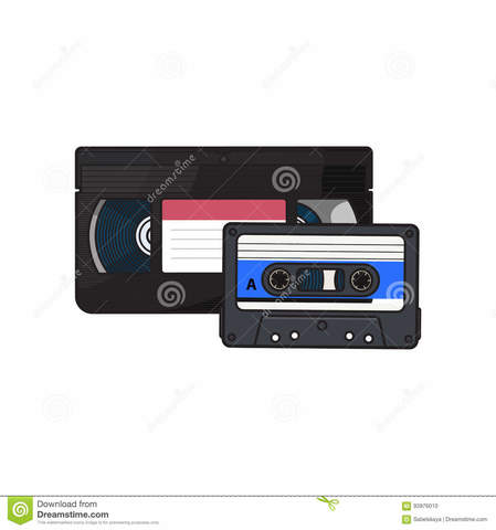 aparecen las cintas para grabar, VHS, BETA y los audiocassete
