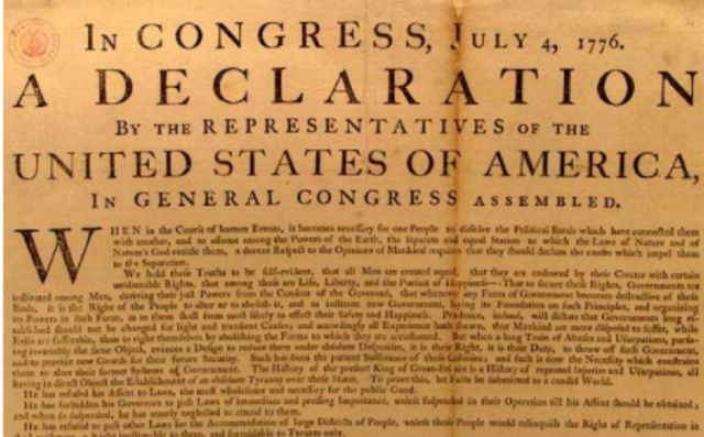 La declaración de la Independencia Estados Unidos