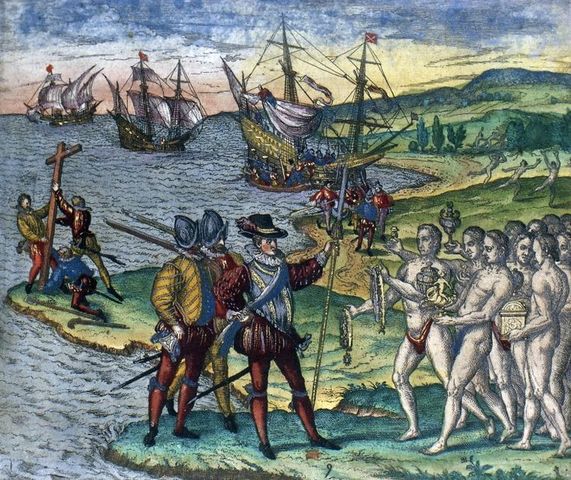 Columbus lands at Hispaniola in the Caribbean