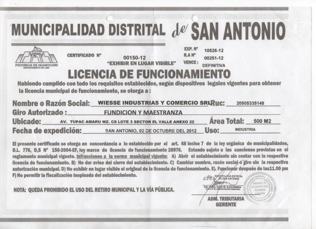LICENCIA DE FUNCIONAMIENTO