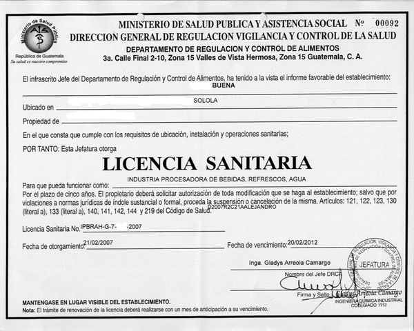 LICENCIA SANITARIA