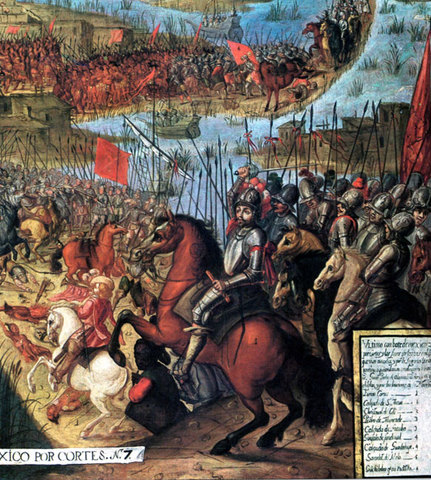 Cortes conquers the Aztecs at Tenochtitlan (Mexico City)