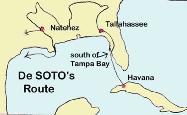 De Soto explores the region between Florida and the Mississippi River
