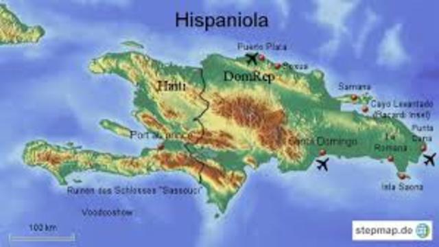 columbus lands at Hispaniola in the Caribbean