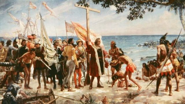 Columbus lands at Hispaniola in the Caribbean