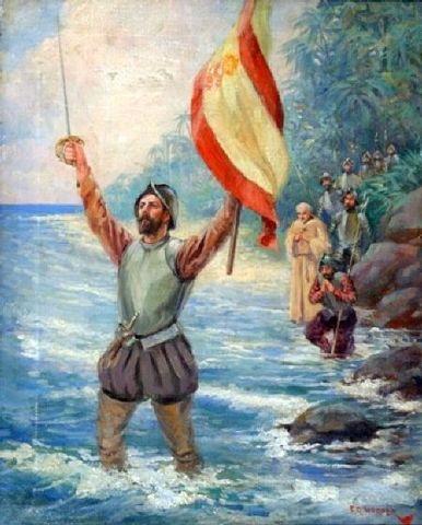 Balboa "discovers" the pacific ocean in Panama