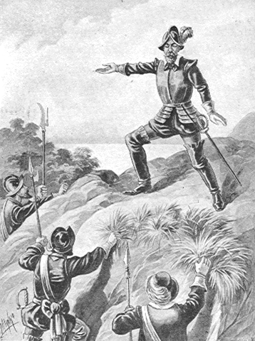 Balboa "discovers" the Pacific Ocean in Panama