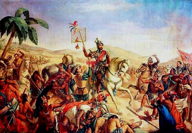 Cortes conquers the Aztecs at Tenochittlan (Mexico City)