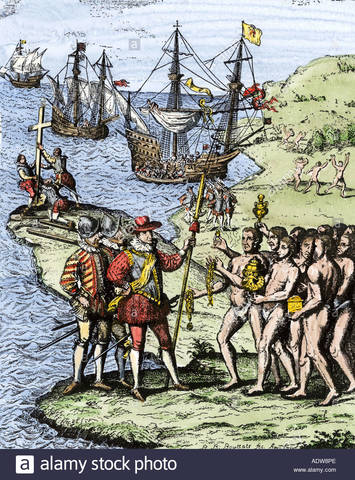 Columbus lands at Hispaniola in the Caribbean