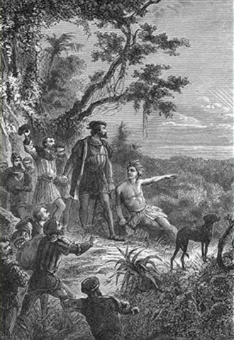 Balboa "discovers" the Pacific Ocean in Panama