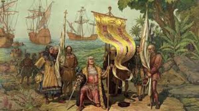 Columbus lands at Hispaniola in the Carribbean