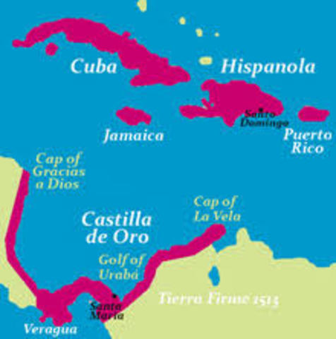 Balboa "discovers" the Pacific Ocean in Panama