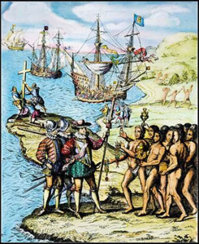Columbus lands at Hispaniola in the Caribbean