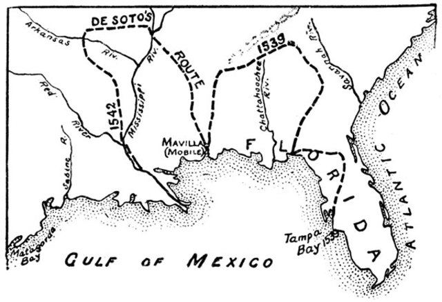 De Soto explores the region between Florida and the Mississippi River