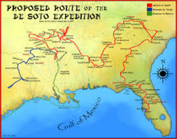 De Soto explorers the region between Florida and the Mississippi RIver
