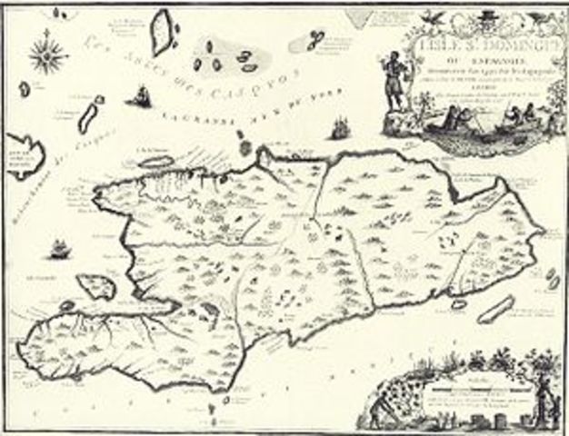 Columbus lands at Hispanola in the Caribbean