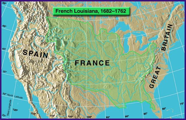 France claims the Mississippi River Valley and names it Louisiana.