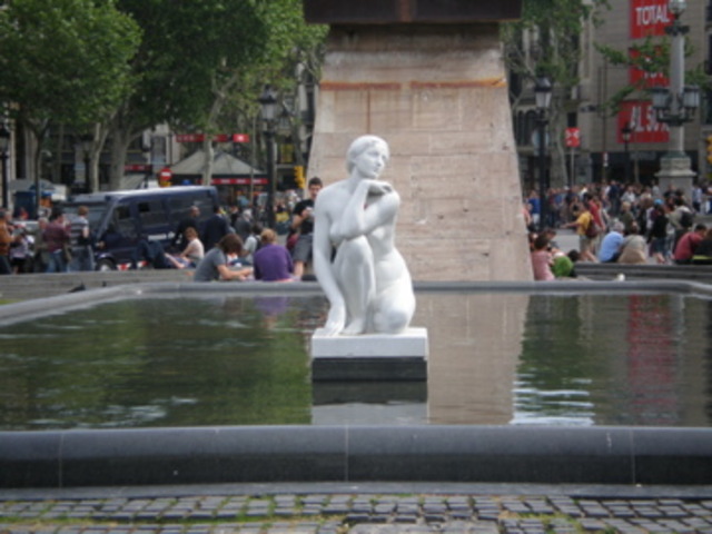 Barcelona, Spain: Josep Clara created this sculpture in 1928 from a 1911 model. It is called "La Deessa" and it represents a goddess bathing. It is the best-known of Clara's works and represents beauty.