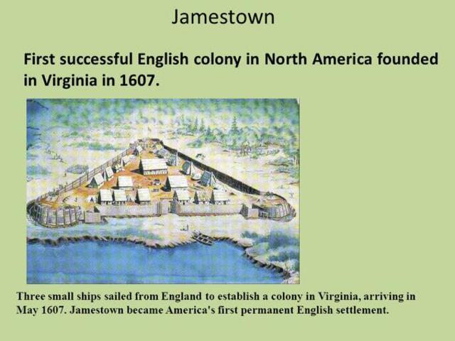 First permanent English settlement is founded in Jamestown, Virginia.