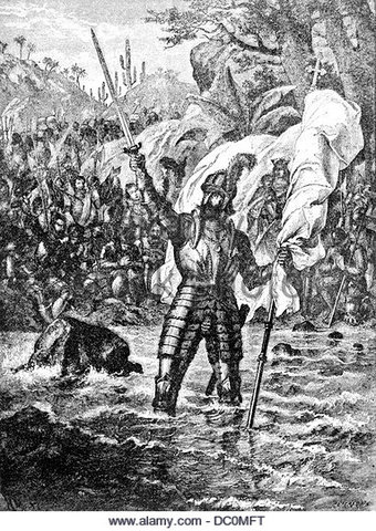 Balboa "discovers" the Pacific Ocean in Panama