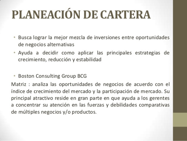 Adopción de la planeación de la cartera