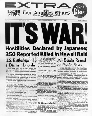 United States and Britain declare war on Japan.