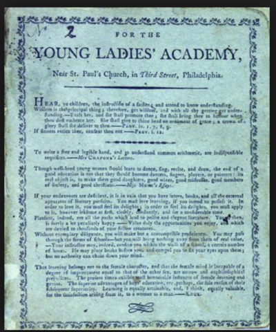 The Young Ladies Academy opens in Philadelphia.
