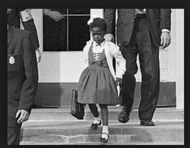 First grader Ruby Bridges is the first African American to attend William Frantz Elementary School in New Orleans