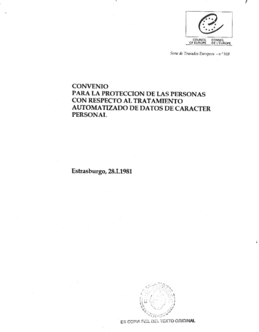 Convenio para la protección de las personas con respecto al tratamiento automatizado de datos de carácter personal10