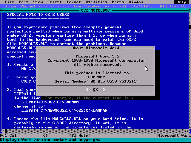 MICROSOFT WORD MS-DOS