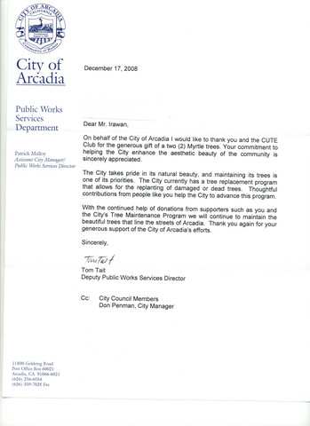 City of Arcadia Thanks CUTE!