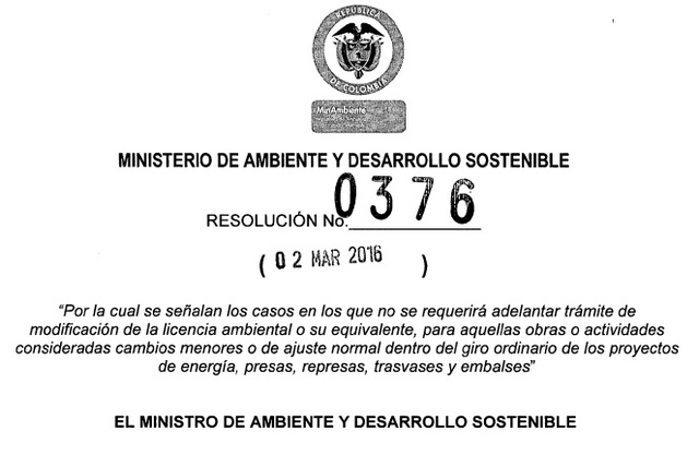 Resolución 0376 de 2016