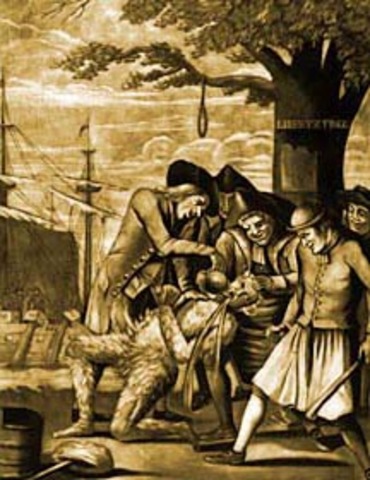 Colonists harass stamp distributors and boycott English goods.