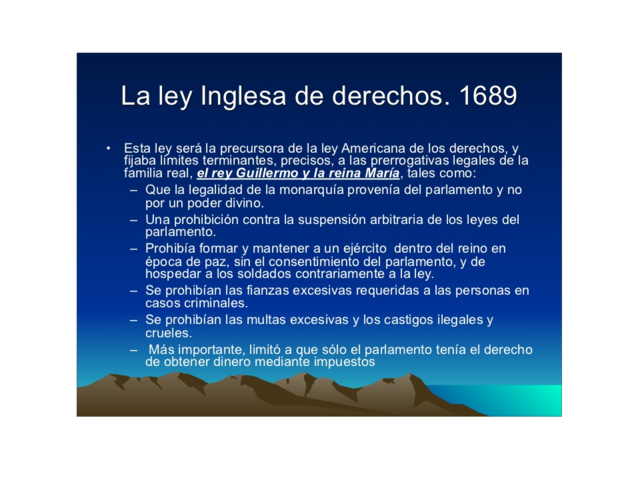 Carta de Derechos. Inglaterra. 1689
