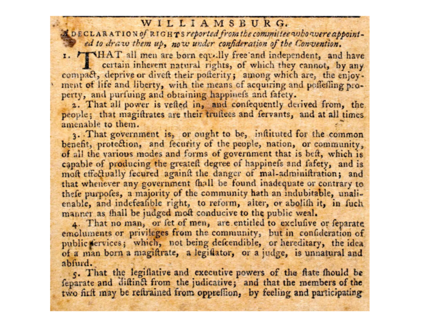 Declaración de los Derechos del Buen Pueblo. Virgina (EEUU). 1776.