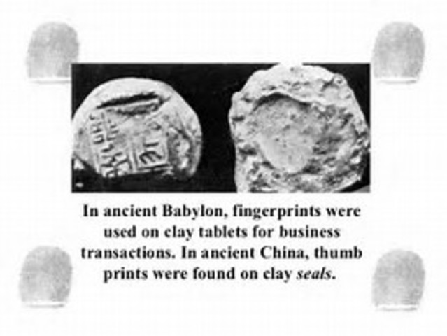 Fingerprints are used on clay tablets for business transactions