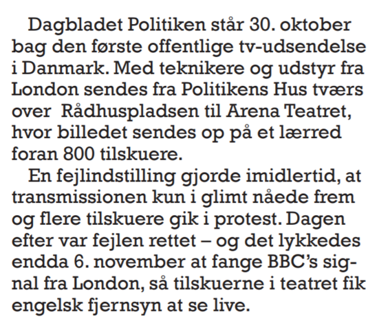 Første tv-forevisning i Danmark