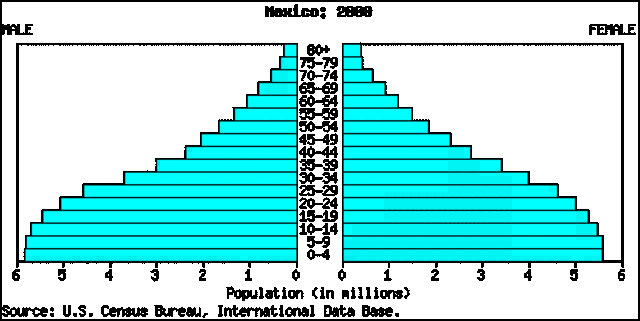 Hay casi tantos adultos jóvenes como niños, la población crece significativamente, hay mas mujeres que hombres