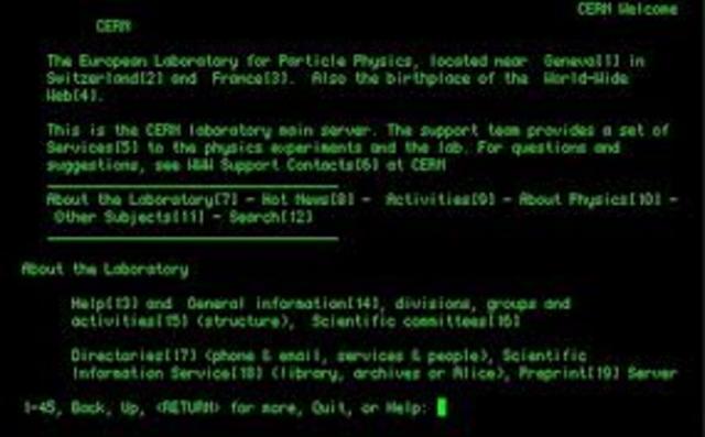 Tim Berners Lee, de la CERN crea la primera pagina WEB