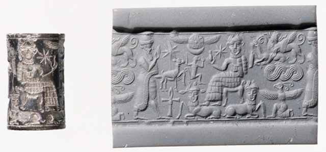 (Sumerios) Uso de sellos de rollo, siglo 8 - 7 a.C. Senta German (2015), Cylinder Seals, Escrito para Khan Academy, rescatado de: http://bit.ly/2wzwZkN