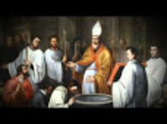 Recibe el bautismo en manos de San Ambrosio