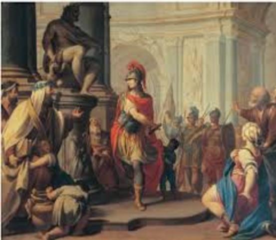 Alejandro Magno en el trono.