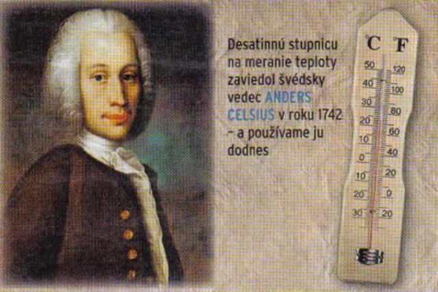Anders Celsius desarrolla la escala de temperatura en grados centígrados que lleva su nombre.