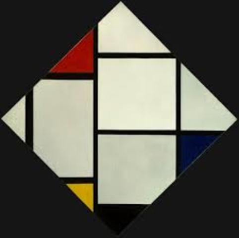 Piet Mondrian, Pintura de Diamante en Rojo Amarillo y Azul