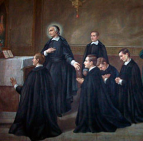 SAN JUAN DE EUDES  CON UN GRAN CORAZÓN EN LA IGLESIA